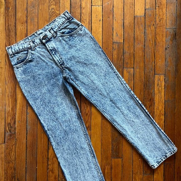 Vintage 90s Levi's Husky 505 Orange Tab Made in USA‎ Women Blue White Acid Jeans - Picture 1 of 4